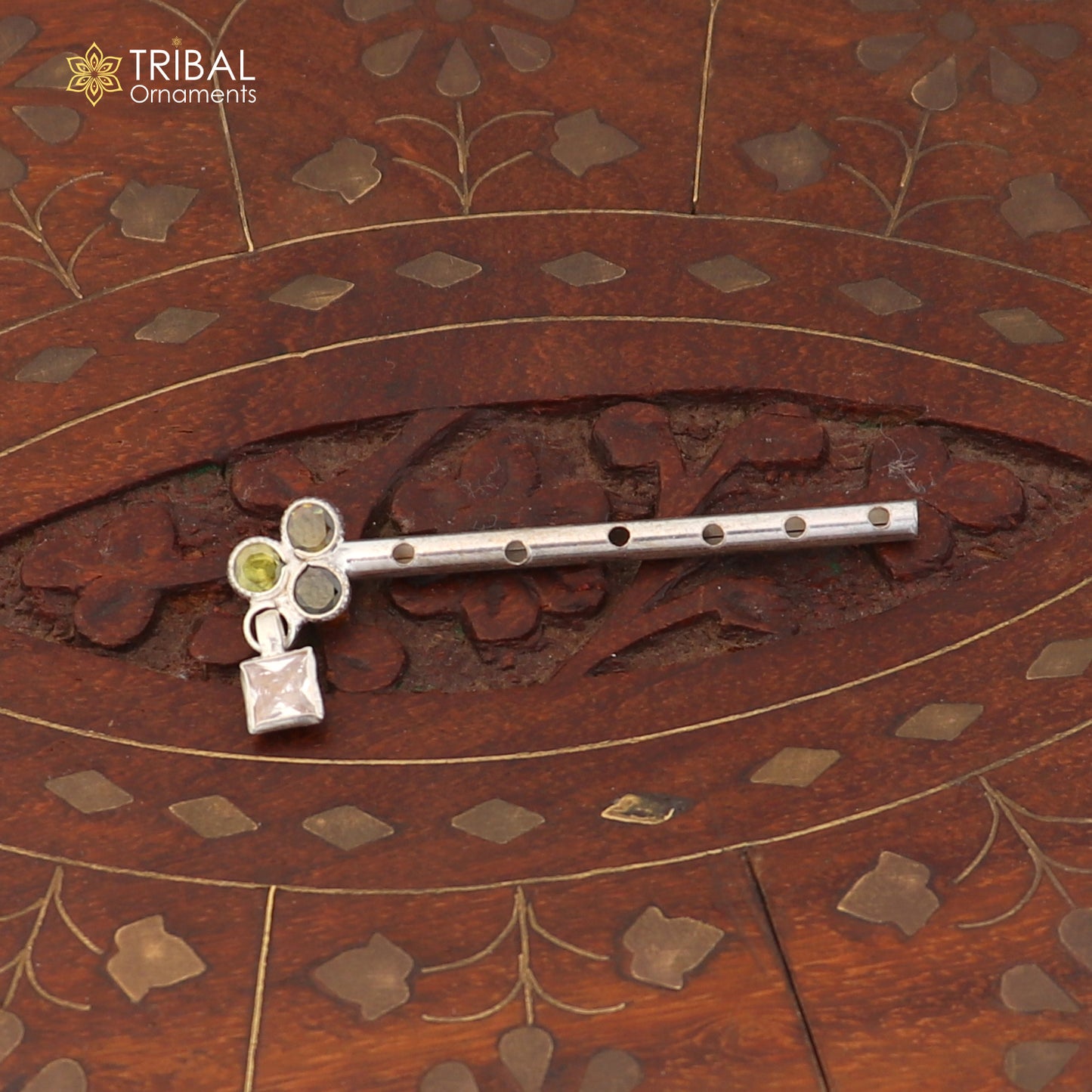 925 sterling silver stone design bansuri laddu Gopala flute, Krishna flute su1415