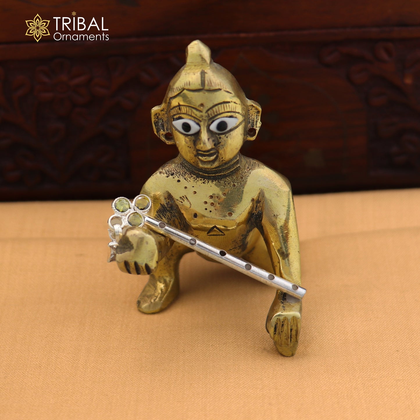 925 sterling silver stone design bansuri laddu Gopala flute, Krishna flute su1415