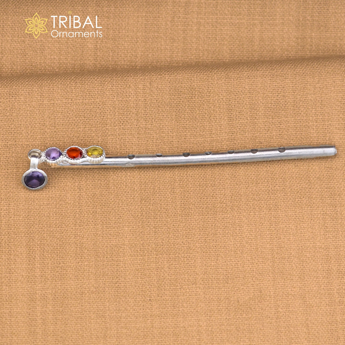 925 sterling silver stone design bansuri laddu Gopala flute, Krishna flute su1416