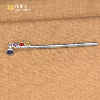 925 sterling silver stone design bansuri laddu Gopala flute, Krishna flute su1416