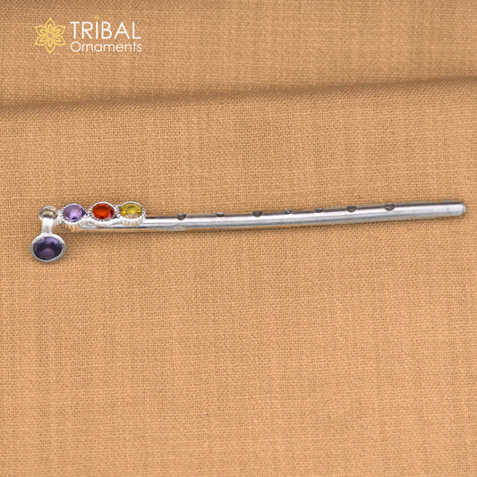 925 sterling silver stone design bansuri laddu Gopala flute, Krishna flute su1416
