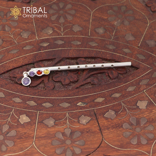 925 sterling silver stone design bansuri laddu Gopala flute, Krishna flute su1416
