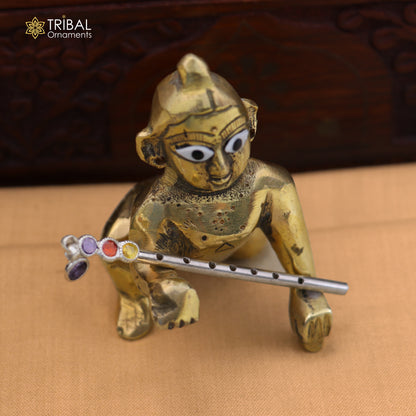 925 sterling silver stone design bansuri laddu Gopala flute, Krishna flute su1416