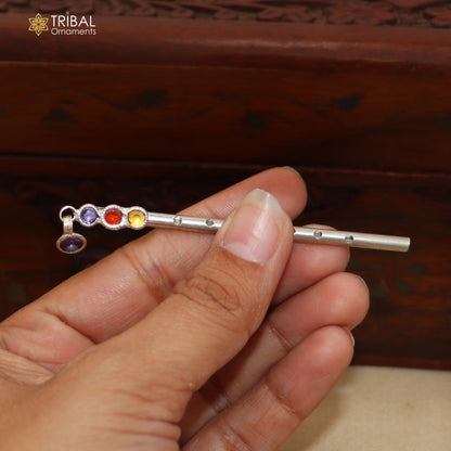 925 sterling silver stone design bansuri laddu Gopala flute, Krishna flute su1416