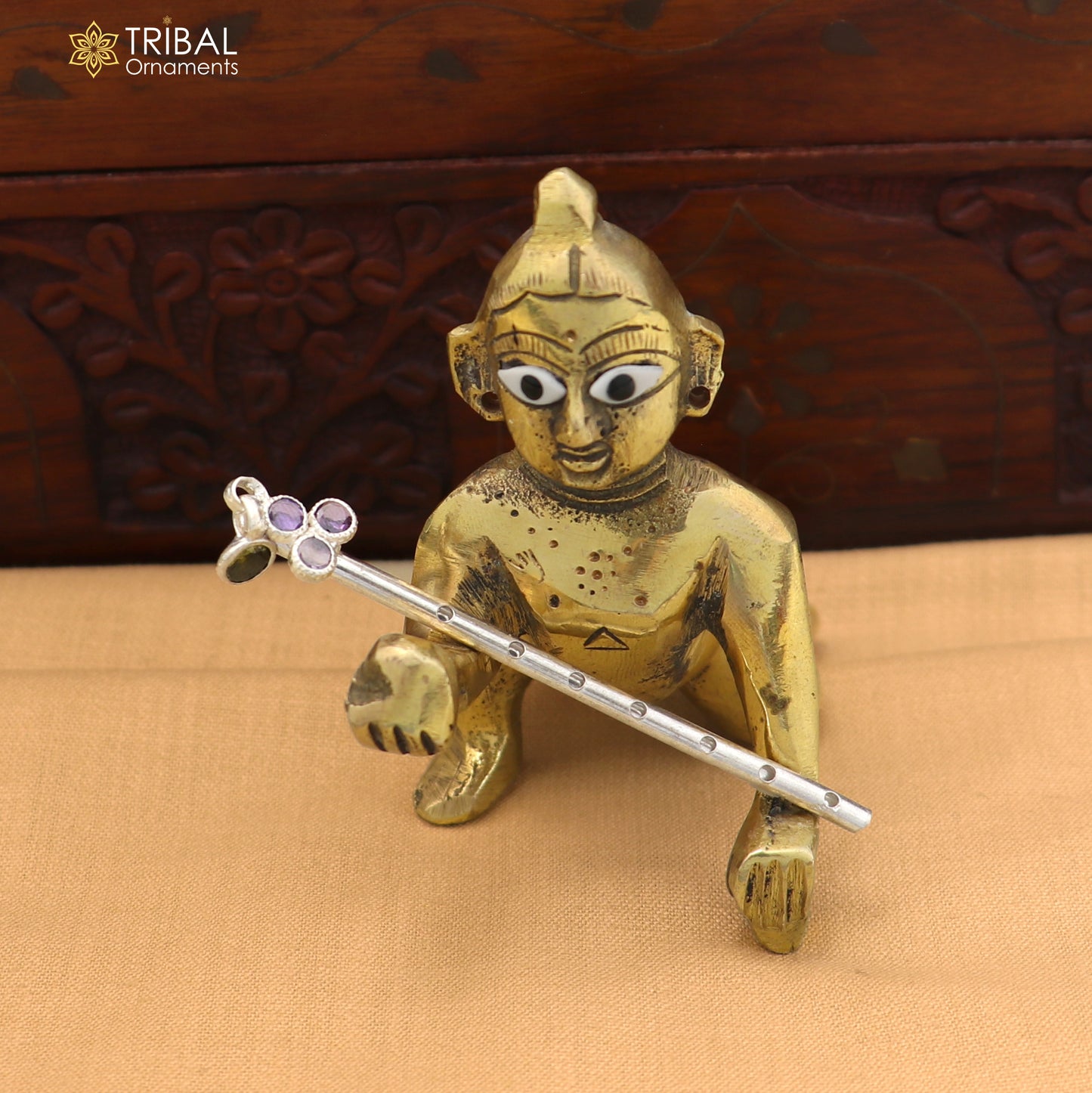 925 sterling silver stone design bansuri laddu Gopala flute, Krishna flute su1418