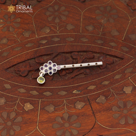 925 sterling silver stone design bansuri laddu Gopala flute, Krishna flute su1419