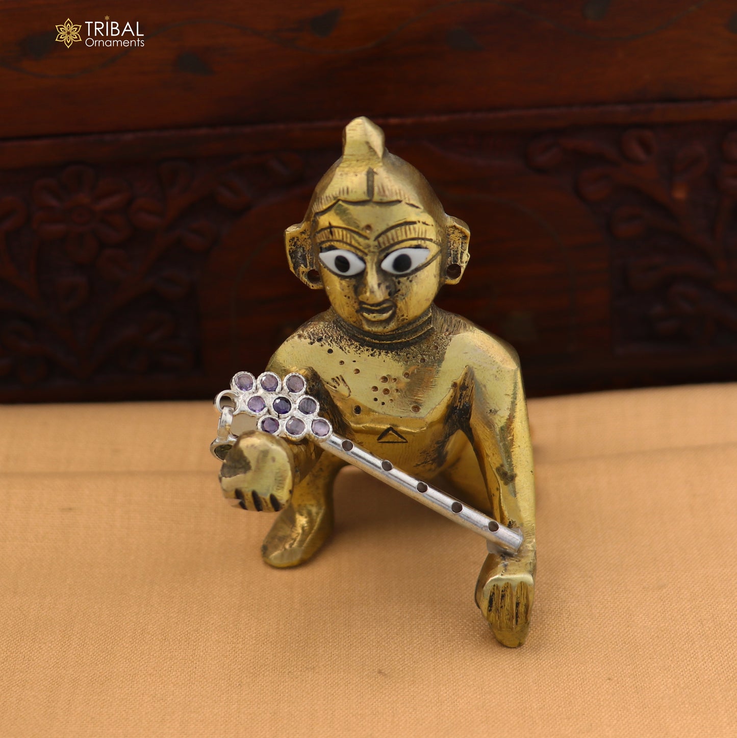 925 sterling silver stone design bansuri laddu Gopala flute, Krishna flute su1419