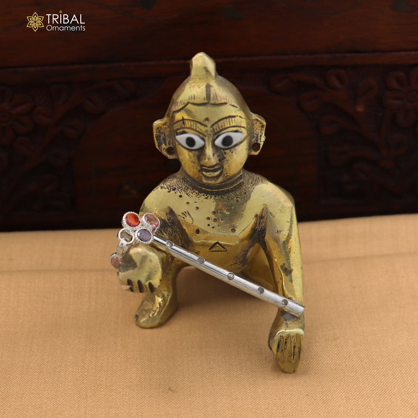 925 sterling silver stone design bansuri laddu Gopala flute, Krishna flute su1420