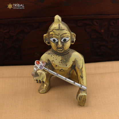 925 sterling silver stone design bansuri laddu Gopala flute, Krishna flute su1420
