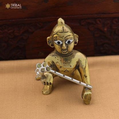 925 sterling silver stone design bansuri laddu Gopala flute, Krishna flute su1421