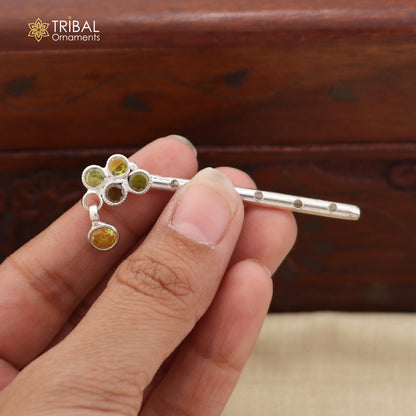 925 sterling silver stone design bansuri laddu Gopala flute, Krishna flute su1421