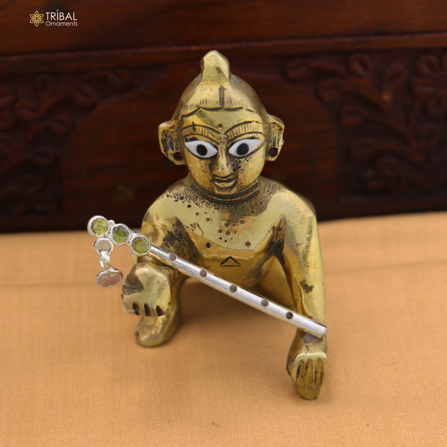 925 sterling silver stone design bansuri laddu Gopala flute, Krishna flute su1422