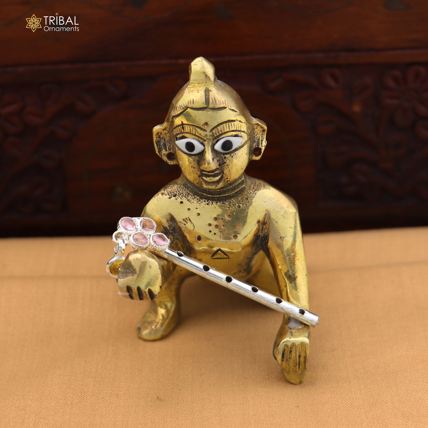 925 sterling silver stone design bansuri laddu Gopala flute, Krishna flute su1423