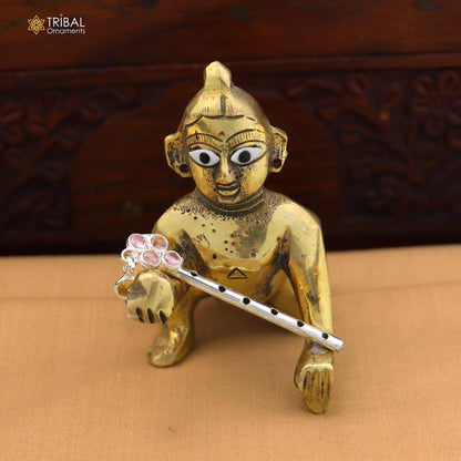 925 sterling silver stone design bansuri laddu Gopala flute, Krishna flute su1423