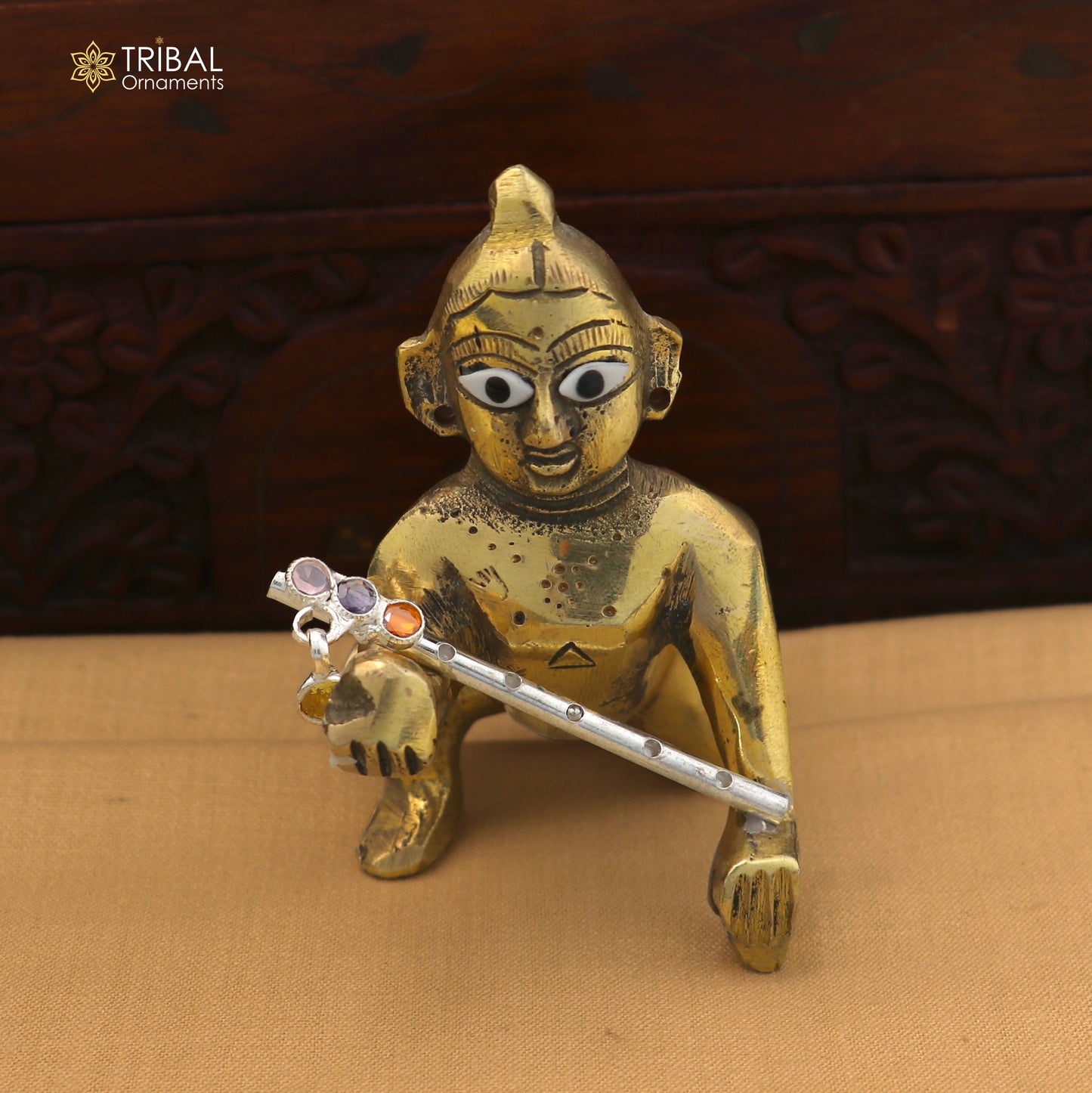 925 sterling silver stone design bansuri laddu Gopala flute, Krishna flute su1424