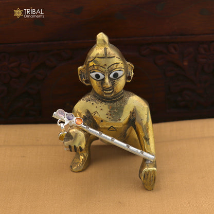 925 sterling silver stone design bansuri laddu Gopala flute, Krishna flute su1424