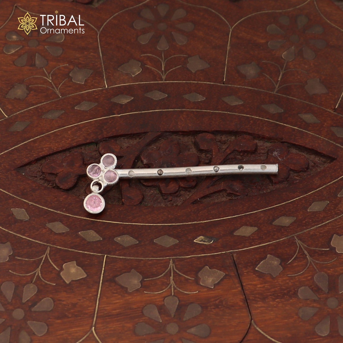 925 sterling silver stone design bansuri laddu Gopala flute, Krishna flute su1425