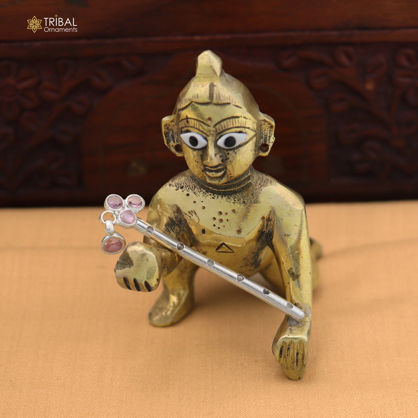 925 sterling silver stone design bansuri laddu Gopala flute, Krishna flute su1425