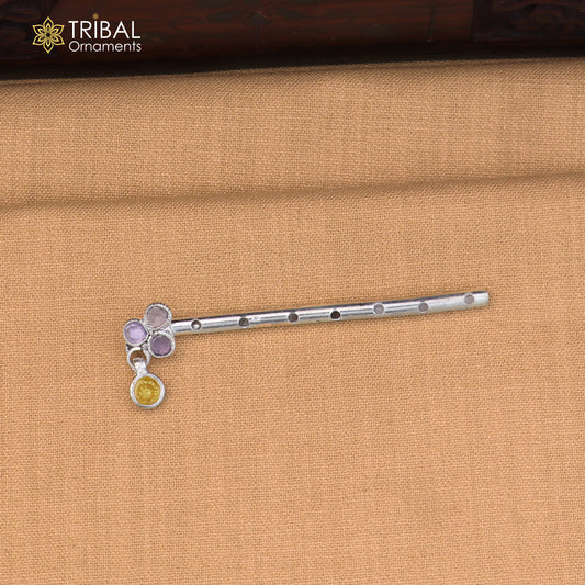 925 sterling silver stone design bansuri laddu Gopala flute, Krishna flute su1426