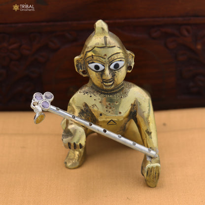 925 sterling silver stone design bansuri laddu Gopala flute, Krishna flute su1426