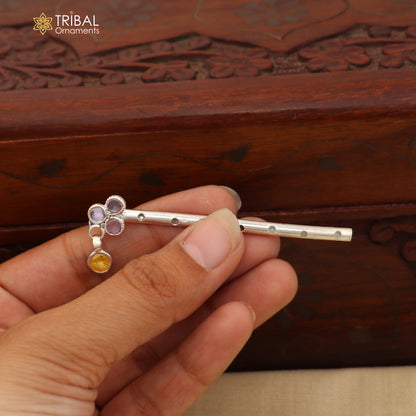 925 sterling silver stone design bansuri laddu Gopala flute, Krishna flute su1426