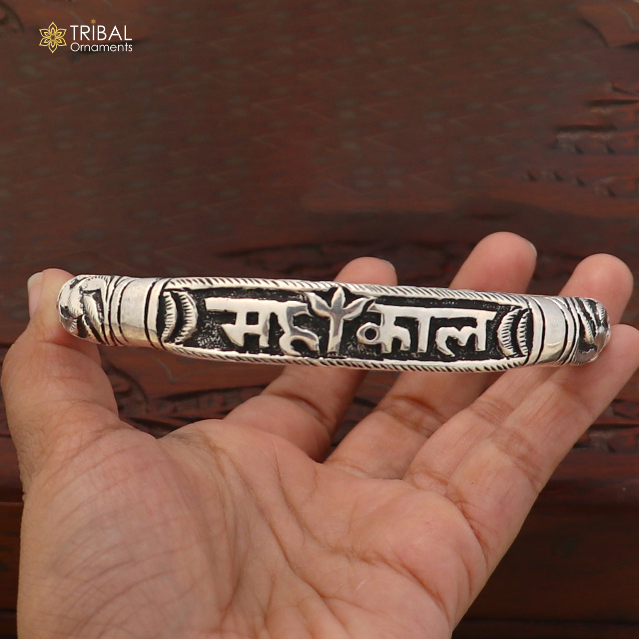 925 Sterling silver chitai work "MAHAKAL"shiva mantra bracelet kada unisex tribal ethnic jewelry nsk970