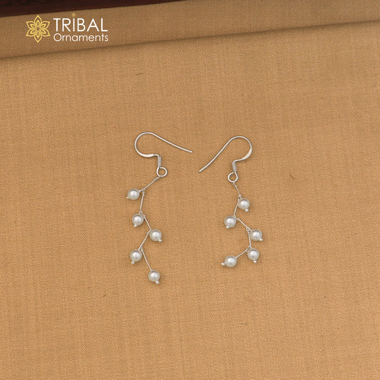 92.5 sterling silver spiral design pearl earring drop dangle jewelry er313