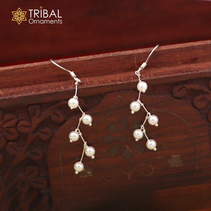 92.5 sterling silver spiral design pearl earring drop dangle jewelry er313