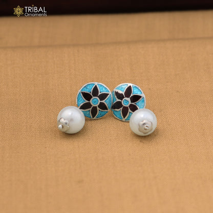 92.5 sterling silver gorgeous minakari design pearl jhumka earring stylish jewelry er310