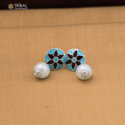 92.5 sterling silver gorgeous minakari design pearl jhumka earring stylish jewelry er310