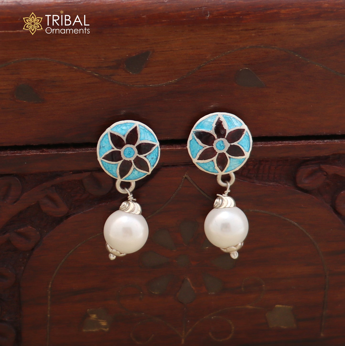 92.5 sterling silver gorgeous minakari design pearl jhumka earring stylish jewelry er310