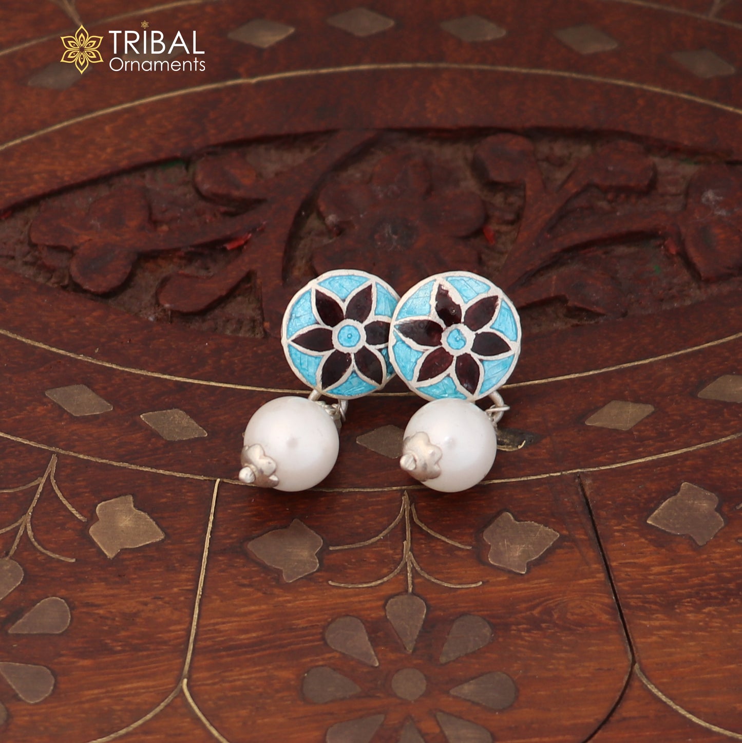 92.5 sterling silver gorgeous minakari design pearl jhumka earring stylish jewelry er310