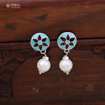 92.5 sterling silver gorgeous minakari design pearl jhumka earring stylish jewelry er310
