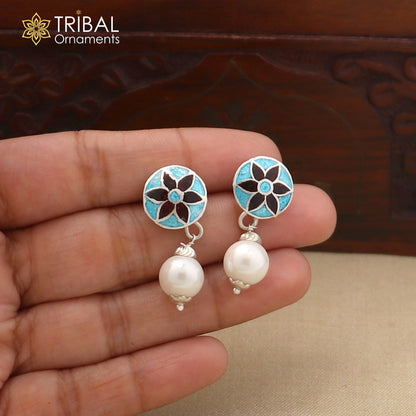 92.5 sterling silver gorgeous minakari design pearl jhumka earring stylish jewelry er310