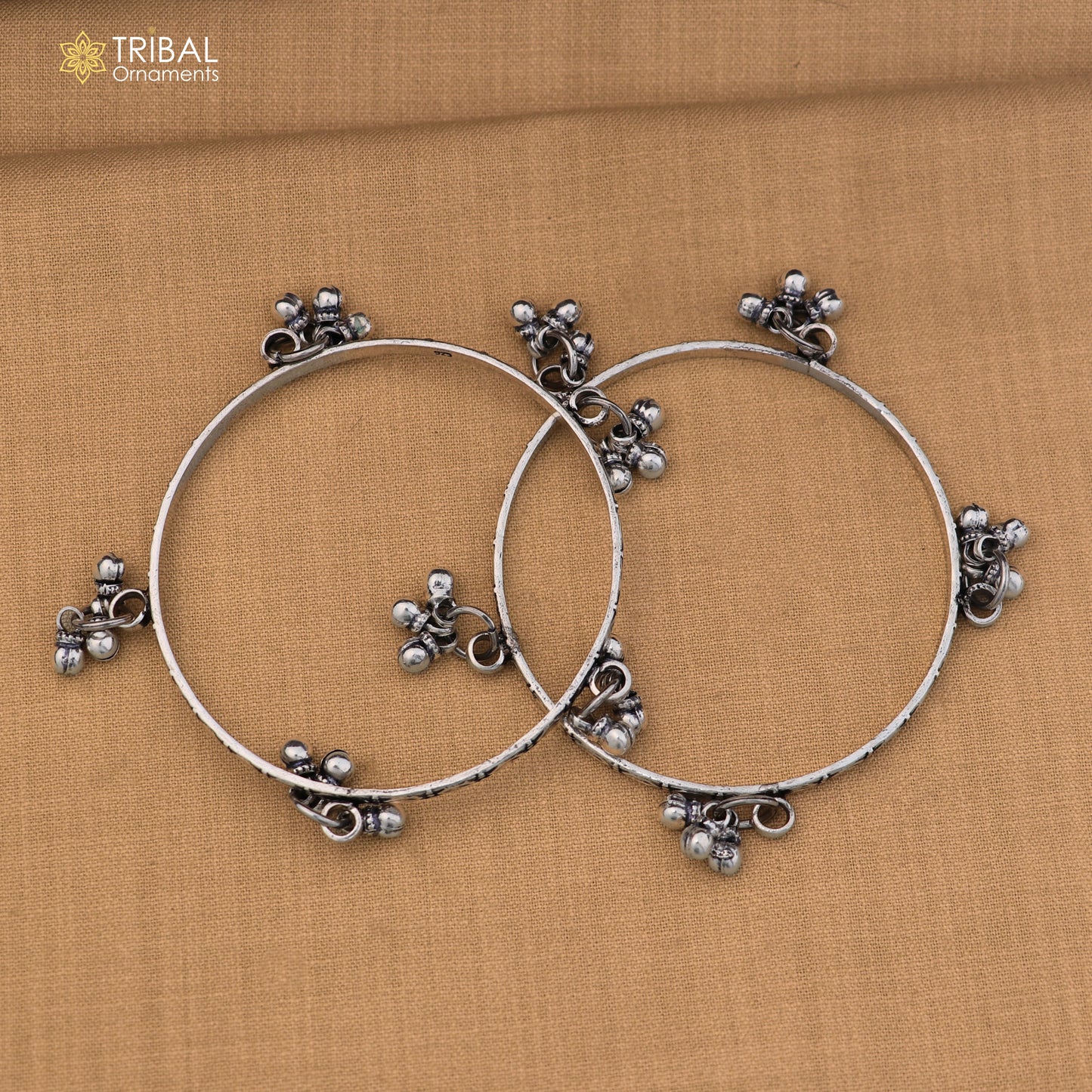 925 Sterling silver vintage design hanging bells bangle kada tribal oxidized jewelry ba462