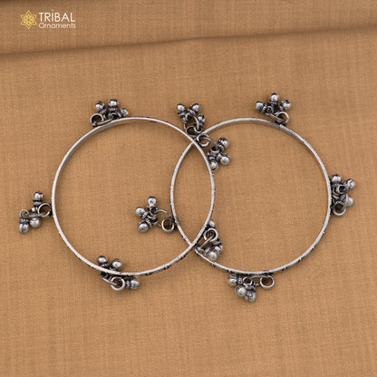 925 Sterling silver vintage design hanging bells bangle kada tribal oxidized jewelry ba462