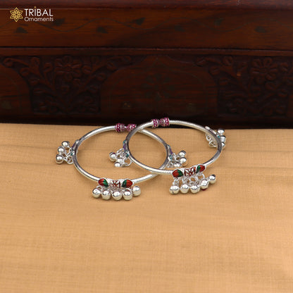Vintage design Sterling silver baby bracelet foot kada with hanging noisy bells fabulous gifting jewelry ank779