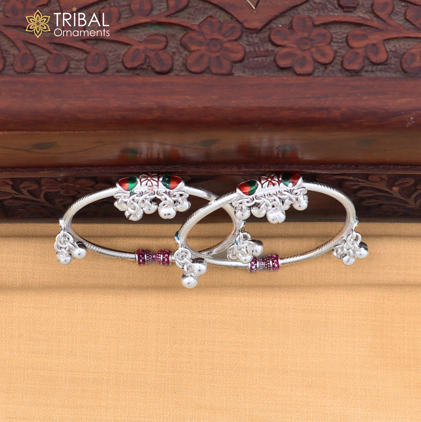 Vintage design Sterling silver baby bracelet foot kada with hanging noisy bells fabulous gifting jewelry ank779