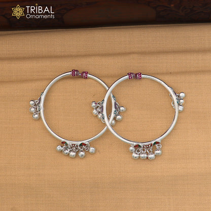 Vintage design Sterling silver baby bracelet foot kada with hanging noisy bells fabulous gifting jewelry ank779