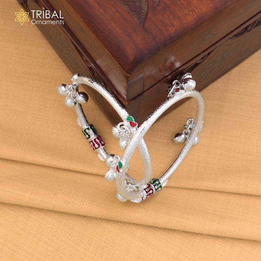 Vintage design Sterling silver baby bracelet foot kada with hanging noisy bells fabulous gifting jewelry ank778