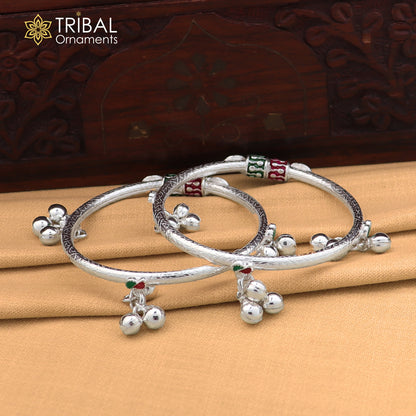 Vintage design Sterling silver baby bracelet foot kada with hanging noisy bells fabulous gifting jewelry ank778