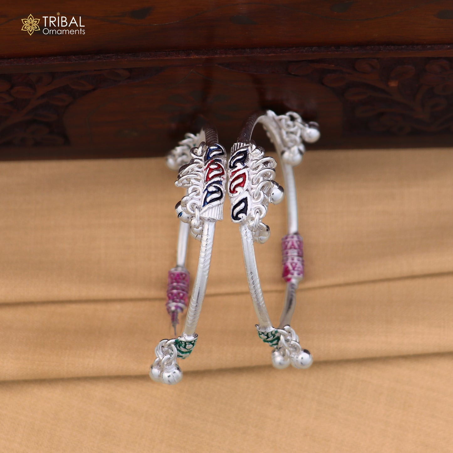 Vintage design Sterling silver baby bracelet foot kada with hanging noisy bells fabulous gifting jewelry ank780