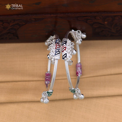 Vintage design Sterling silver baby bracelet foot kada with hanging noisy bells fabulous gifting jewelry ank780