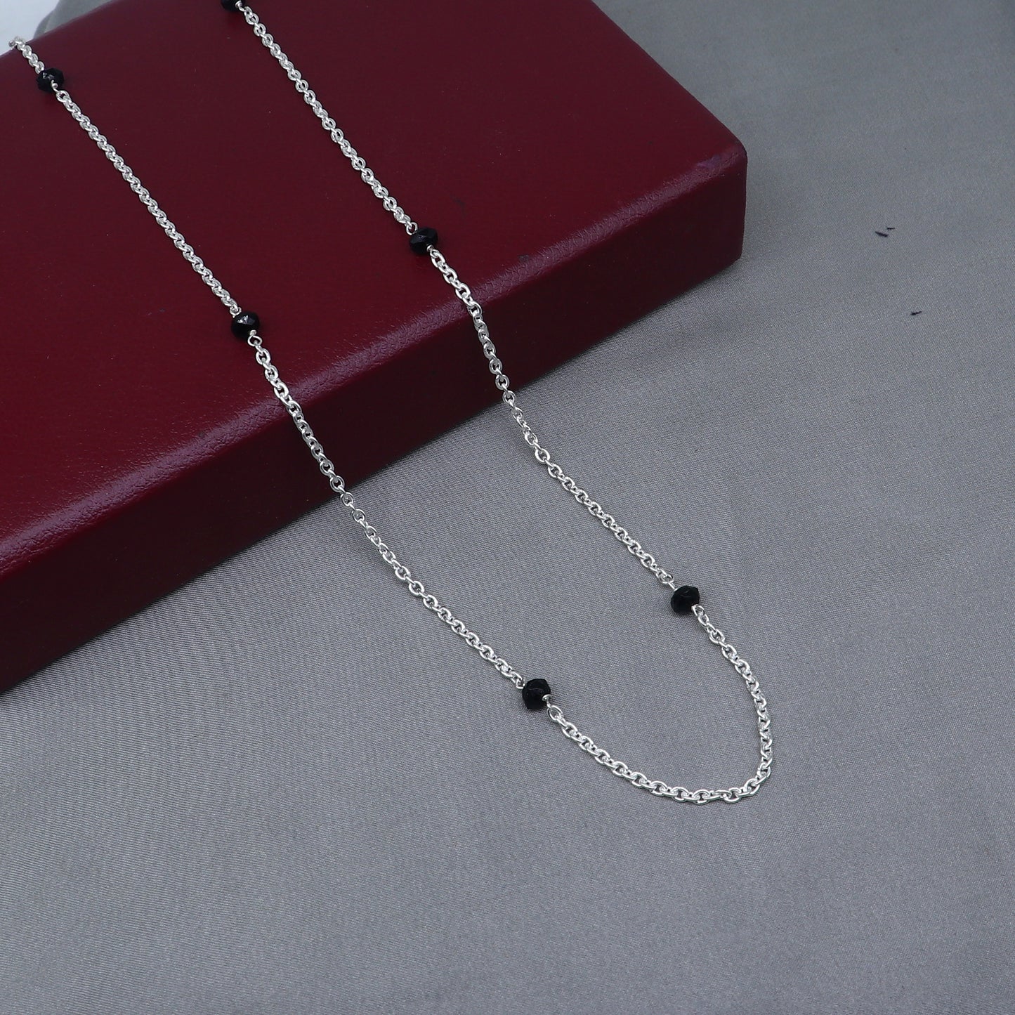 Pure 925 sterling silver black beaded chain necklace and vintage antique silver ball style pendant Mangalsutra ms122