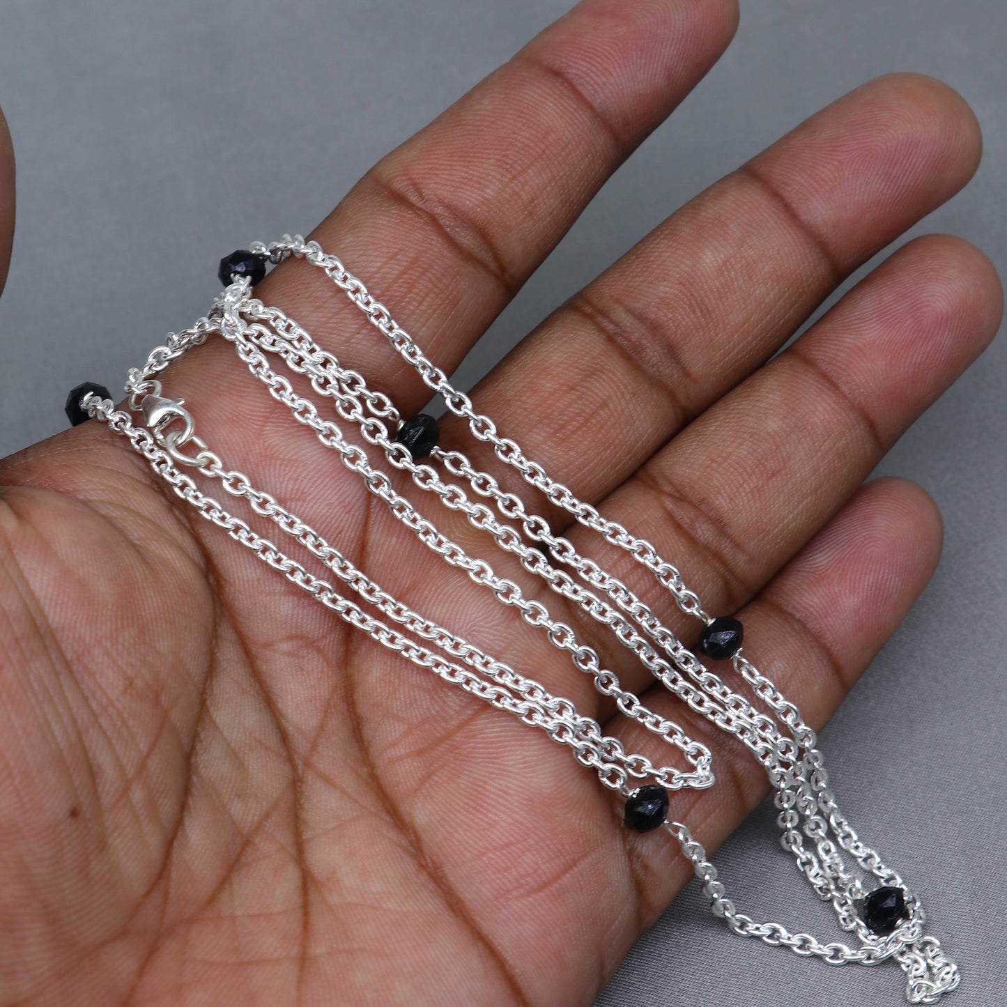 Pure 925 sterling silver black beaded chain necklace and vintage antique silver ball style pendant Mangalsutra ms122