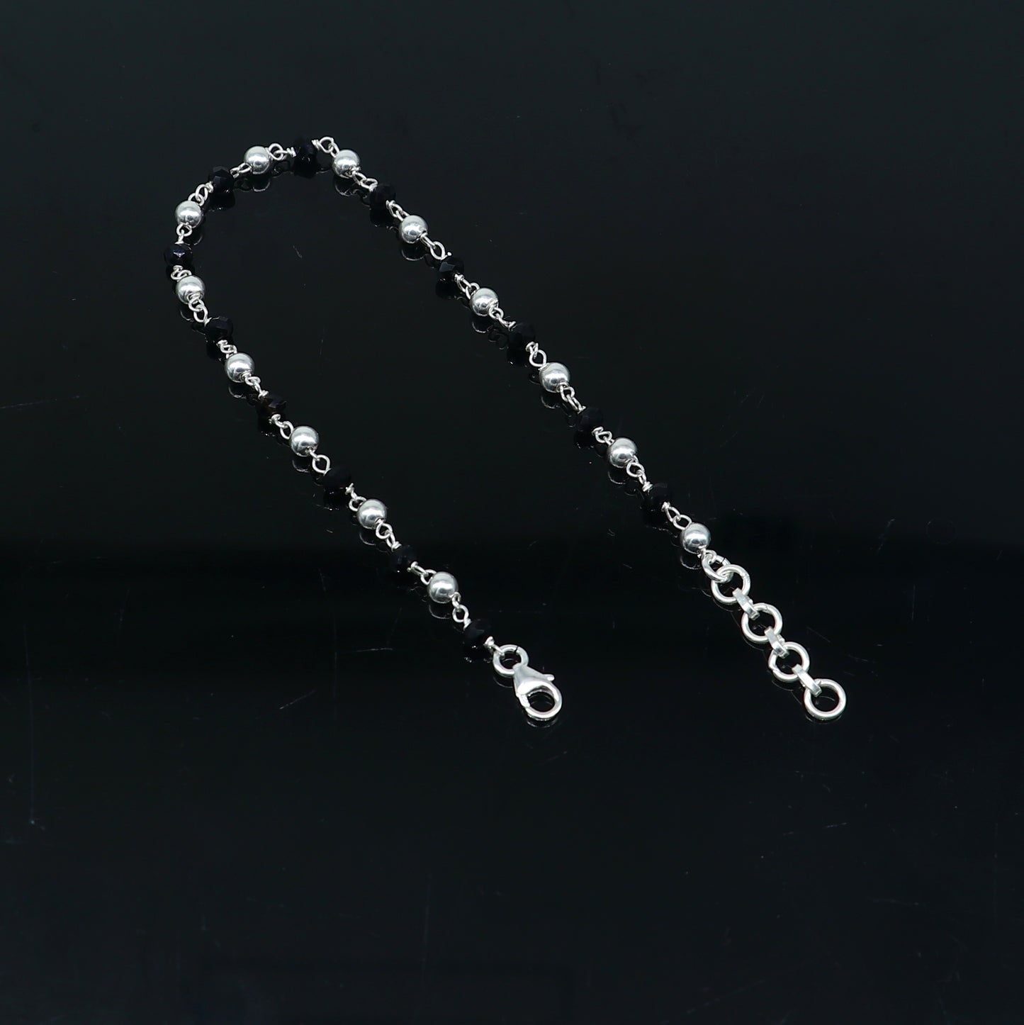 925 sterling silver pearl and black beaded chain bracelet Combo use bracelet or anklets, Mangalsutra bracelet mbr09 - TRIBAL ORNAMENTS