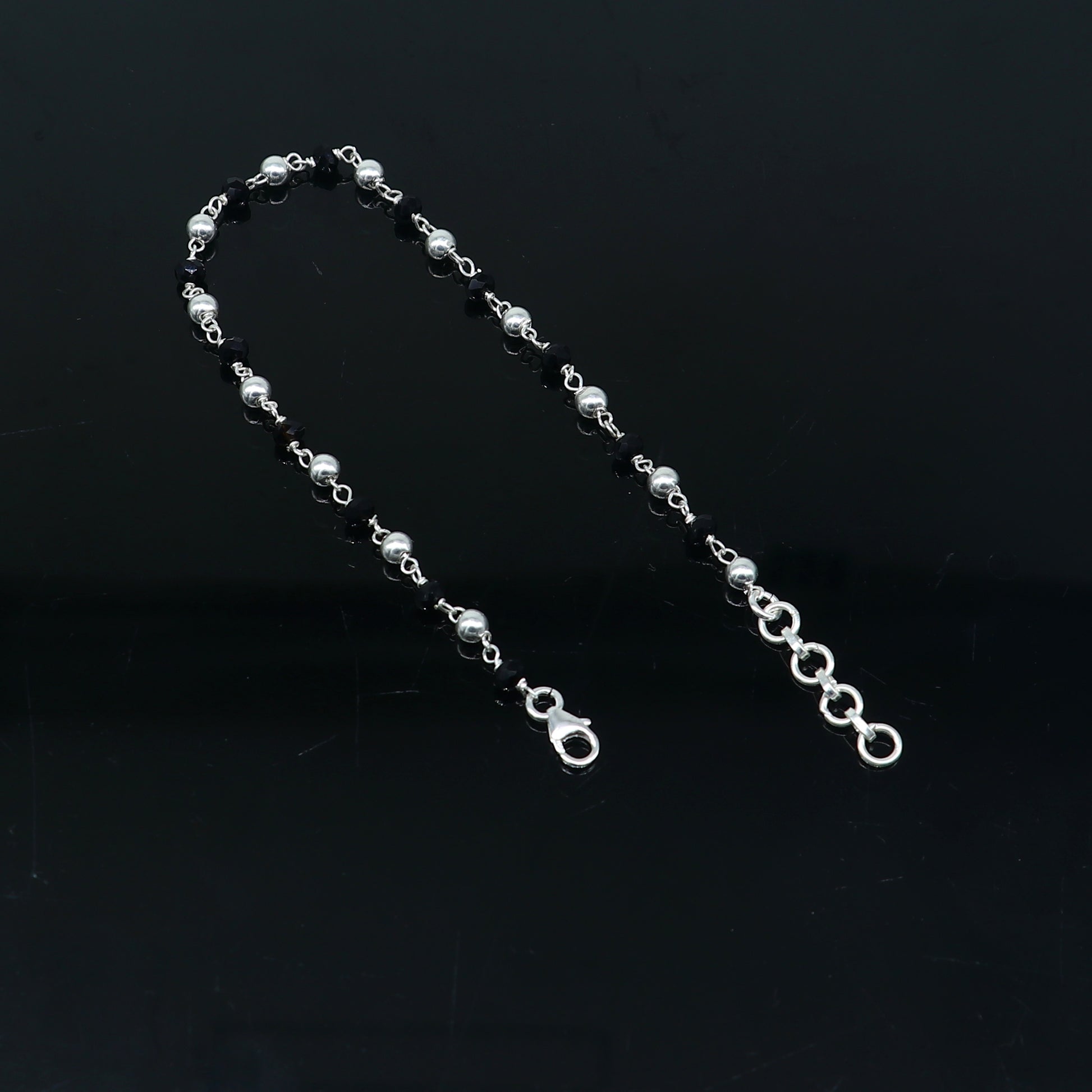 925 sterling silver pearl and black beaded chain bracelet Combo use bracelet or anklets, Mangalsutra bracelet mbr09 - TRIBAL ORNAMENTS