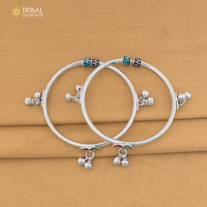 Vintage design Sterling silver baby bracelet foot kada with hanging noisy bells fabulous gifting jewelry ank785