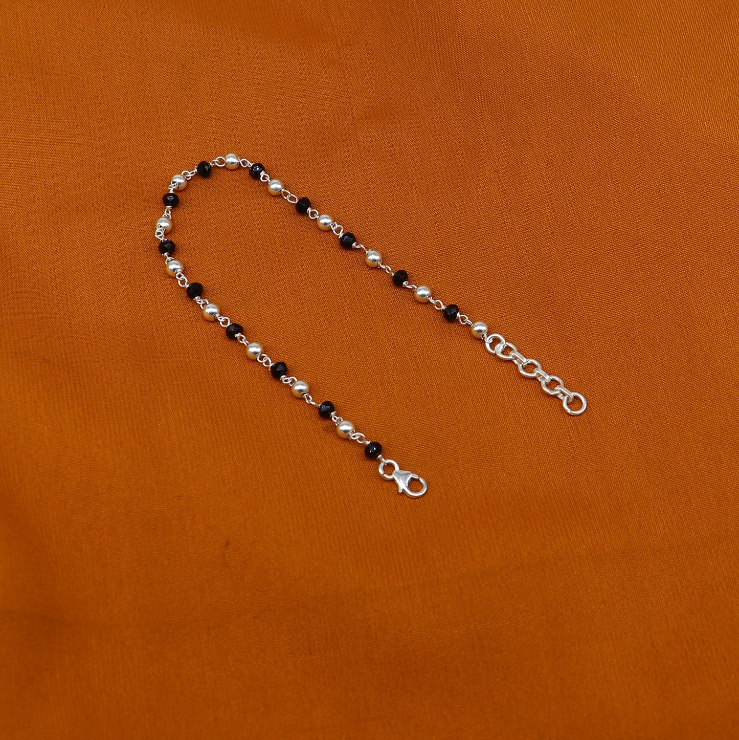 925 sterling silver pearl and black beaded chain bracelet Combo use bracelet or anklets, Mangalsutra bracelet mbr09 - TRIBAL ORNAMENTS