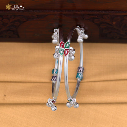 Vintage design Sterling silver baby bracelet foot kada with hanging noisy bells fabulous gifting jewelry ank785